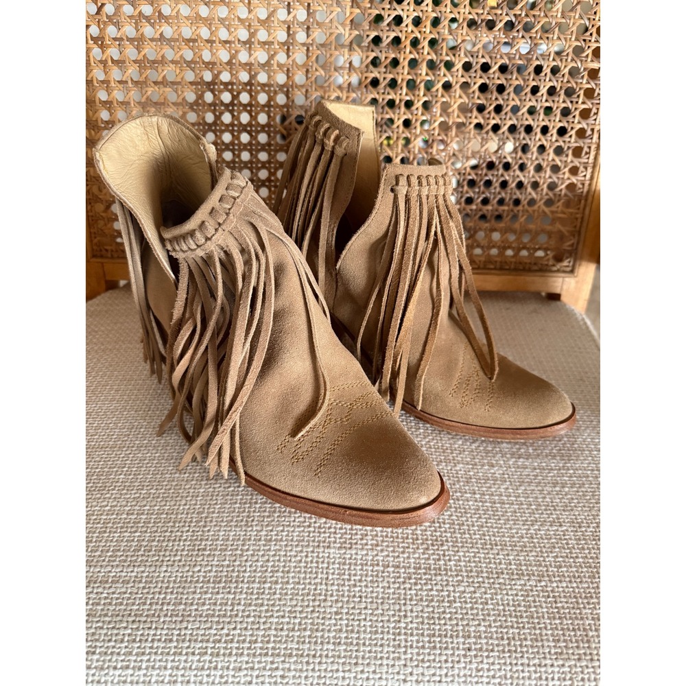 Sole‎ Child fringe boot ankle 7.5 natural leather block heel coachella festival